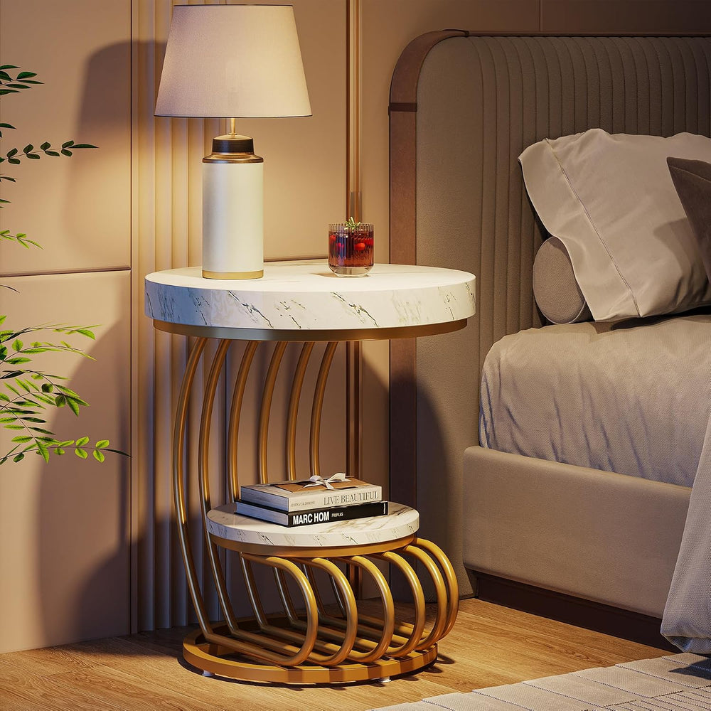Tribesigns Round End Table, 2-Tier Modern Wood Side Table with Shelf Storage,...