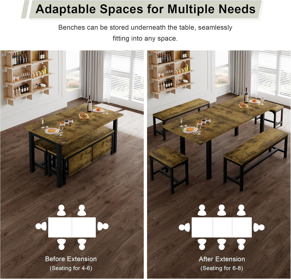 Feonase 5-Piece Dining Table for 4-8 People, 63" Extendable Kitchen Tabl...