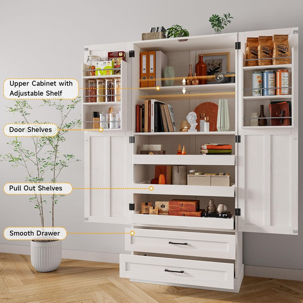 ONBRILL 71" Tall Farmhouse Kitchen Pantry Cabinet with 3 Pull Out Shelve...