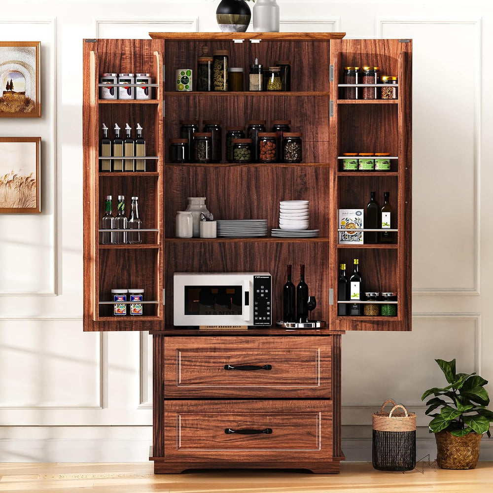 71" Farmhouse Freestanding Pantry Cabinet with Embossed Texture | 2 Larg...