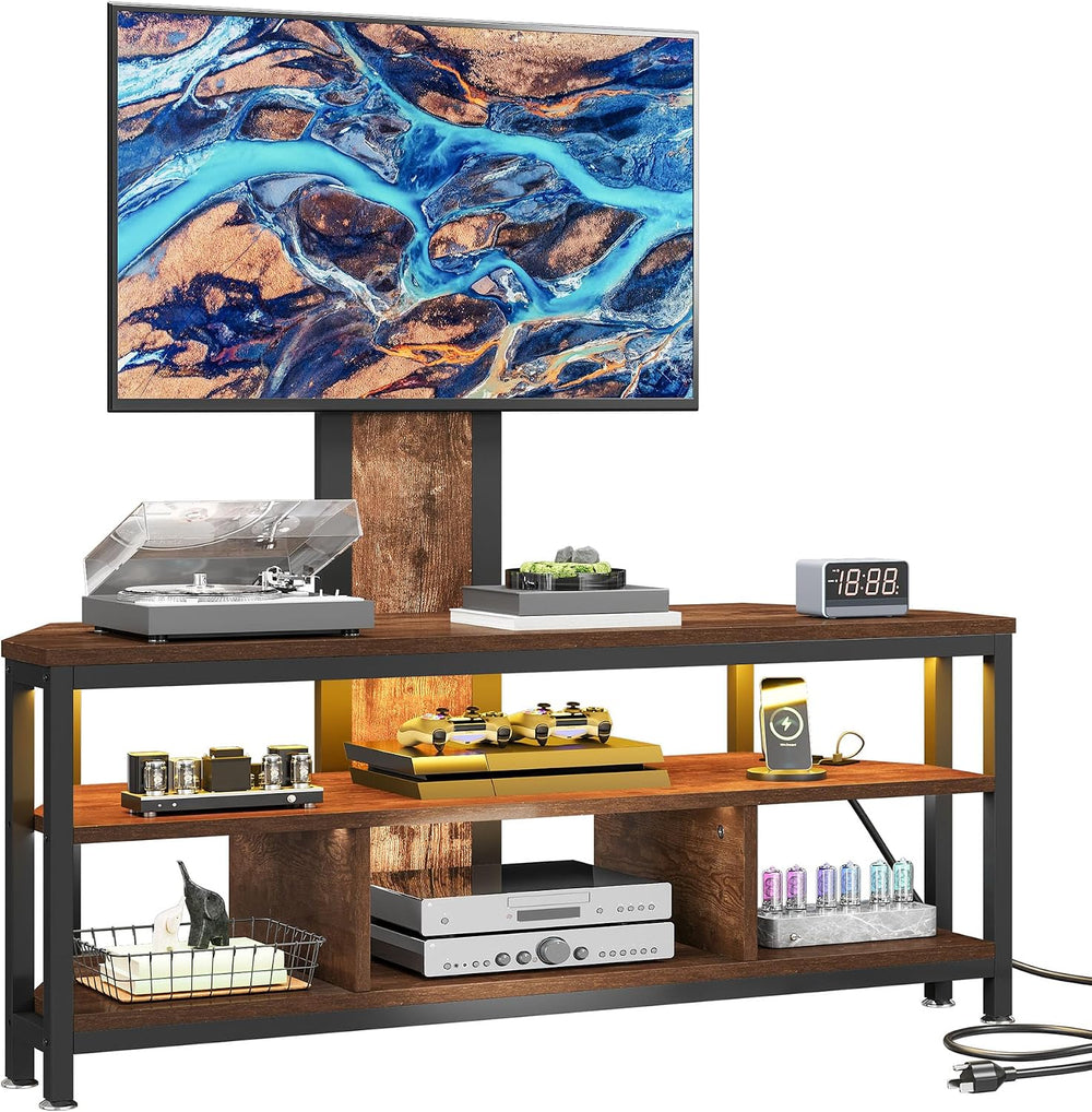 DWVO Corner TV Stand with Mount & LED, Height Adjustable, Rustic Brown | ...