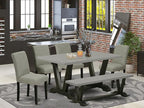 East West Furniture V696AB106-6 6 Piece Modern Dining Table Set Contains a Rectangle Wooden Table with V-Legs and 4 Shitake Linen Fabric Parson Chairs with a Bench, 36x60 Inch, Multi-Color
