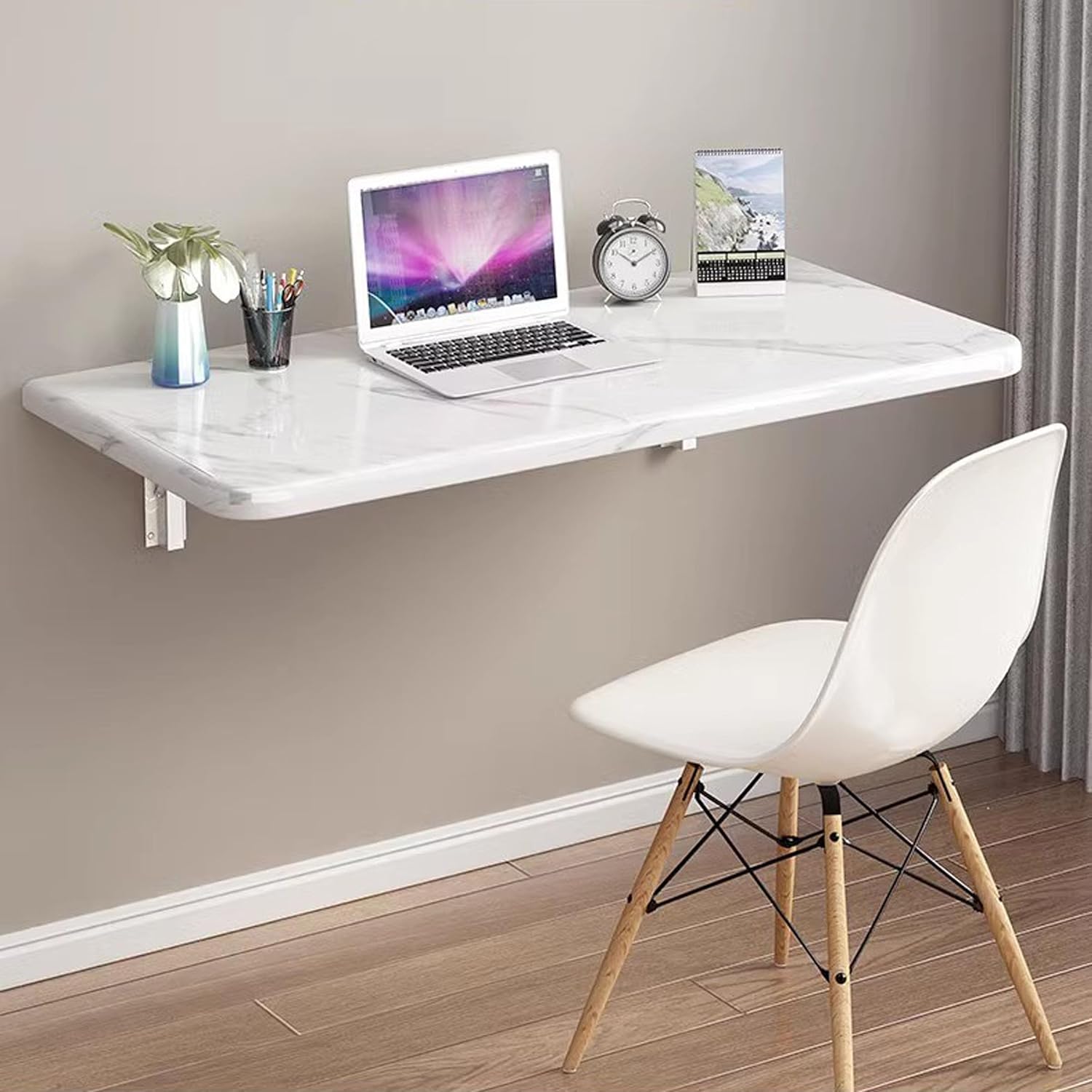 Folding Wall Mount Desk for Small Spaces,Wall Mounted Table,Fold Down Table for Home Office Computer Workstation,Study Work Bench, Laundry Room,Kitchen Dining (White 39.4×19.7inch