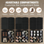 Shoe Organizer for Closet, 2 Pack Foldable Shoe Storage Organizer with Adjustable Dividers, Shoe Storage Box with Clear Cover, Fits up to 16 Pairs, Black