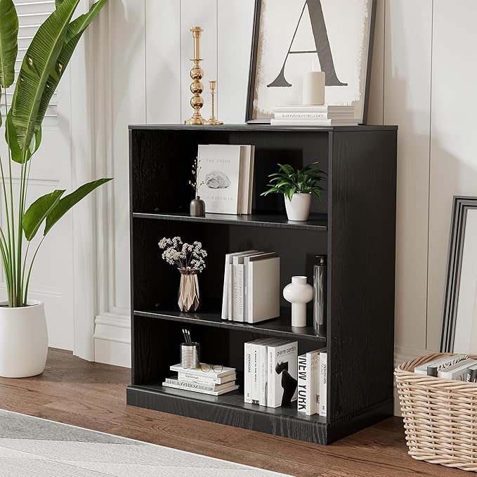 36" Wooden Book Shelf, 2 Shelf Bookcase, Modern Bookshelf with Adjustable Shelf for Home Office, Study Room, Black