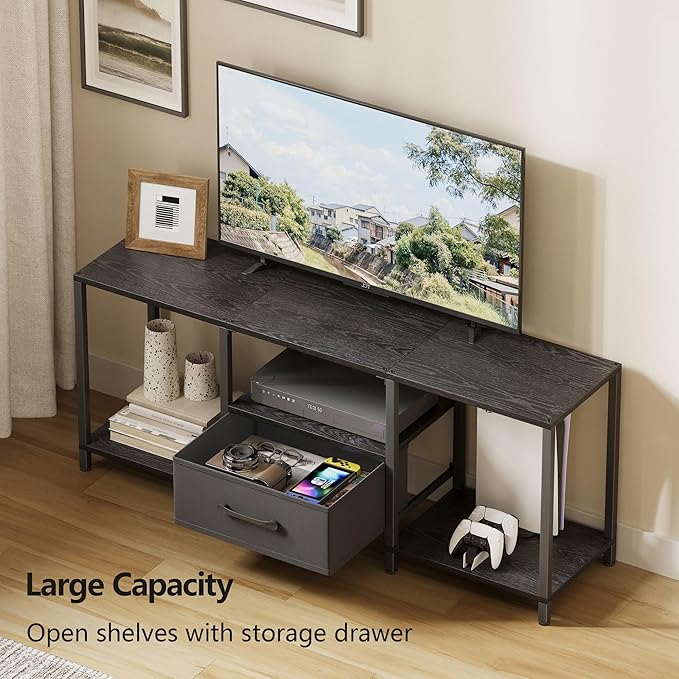 TV Stand with Fabric Drawer for 55 Inch TV, Entertainment Center with Open Sh...