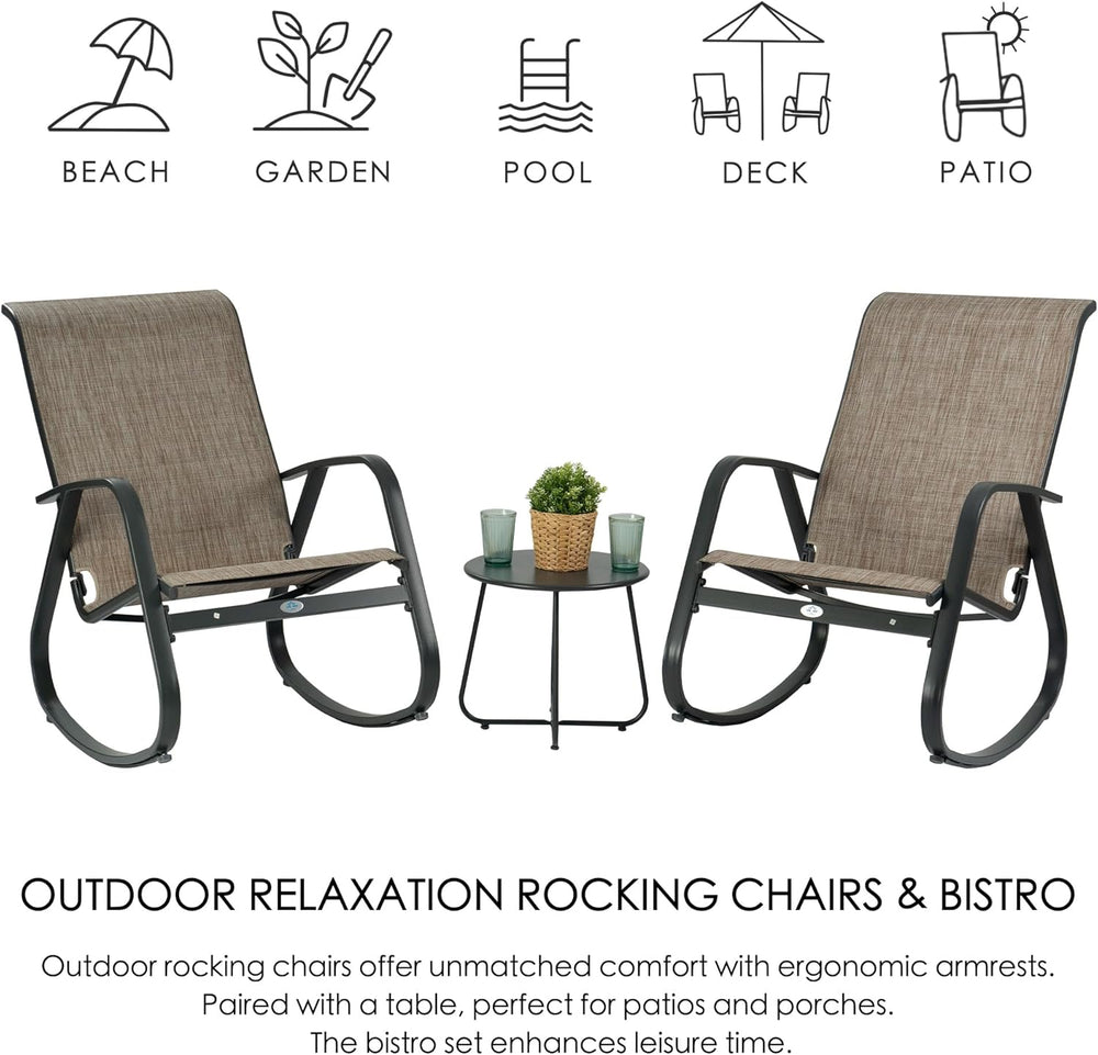 Kozyard 3-Piece Outdoor Rocking Chair Set, Patio Bistro Set with 2 Sling Rock...
