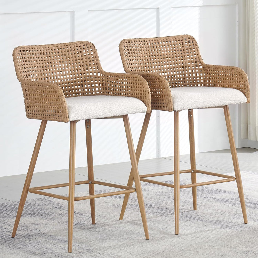 Rattan Bar Stools Set of 2,26'' Counter Height Bar Stools with PE Rat...