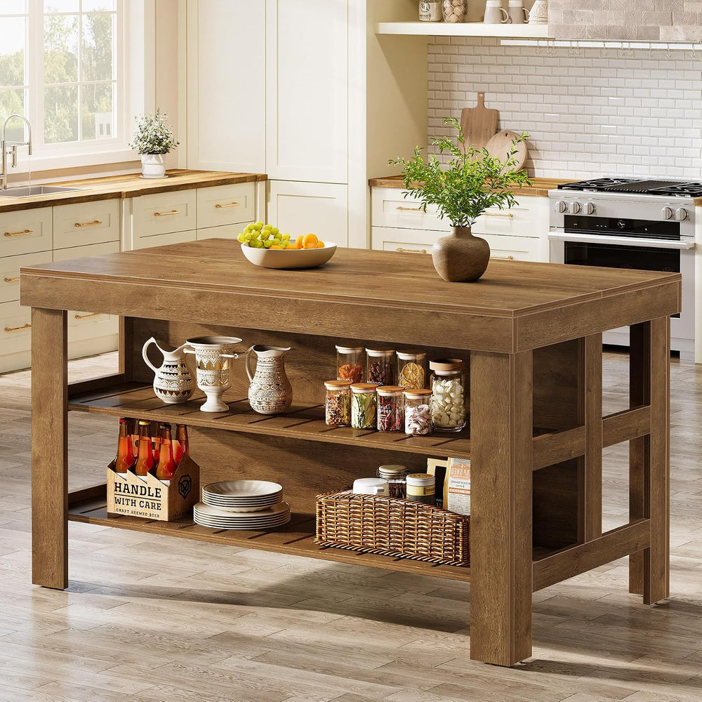 Tribesigns Kitchen Island with Storage and Seating, Farmhouse Large Stationar...