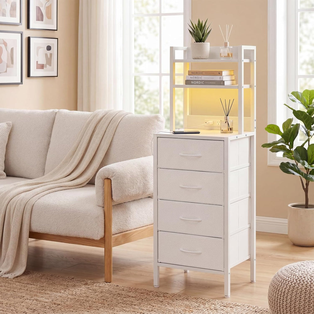 Fixwal 47 Inch Tall Nightstand with Charging Station, Led Night Stand with So...