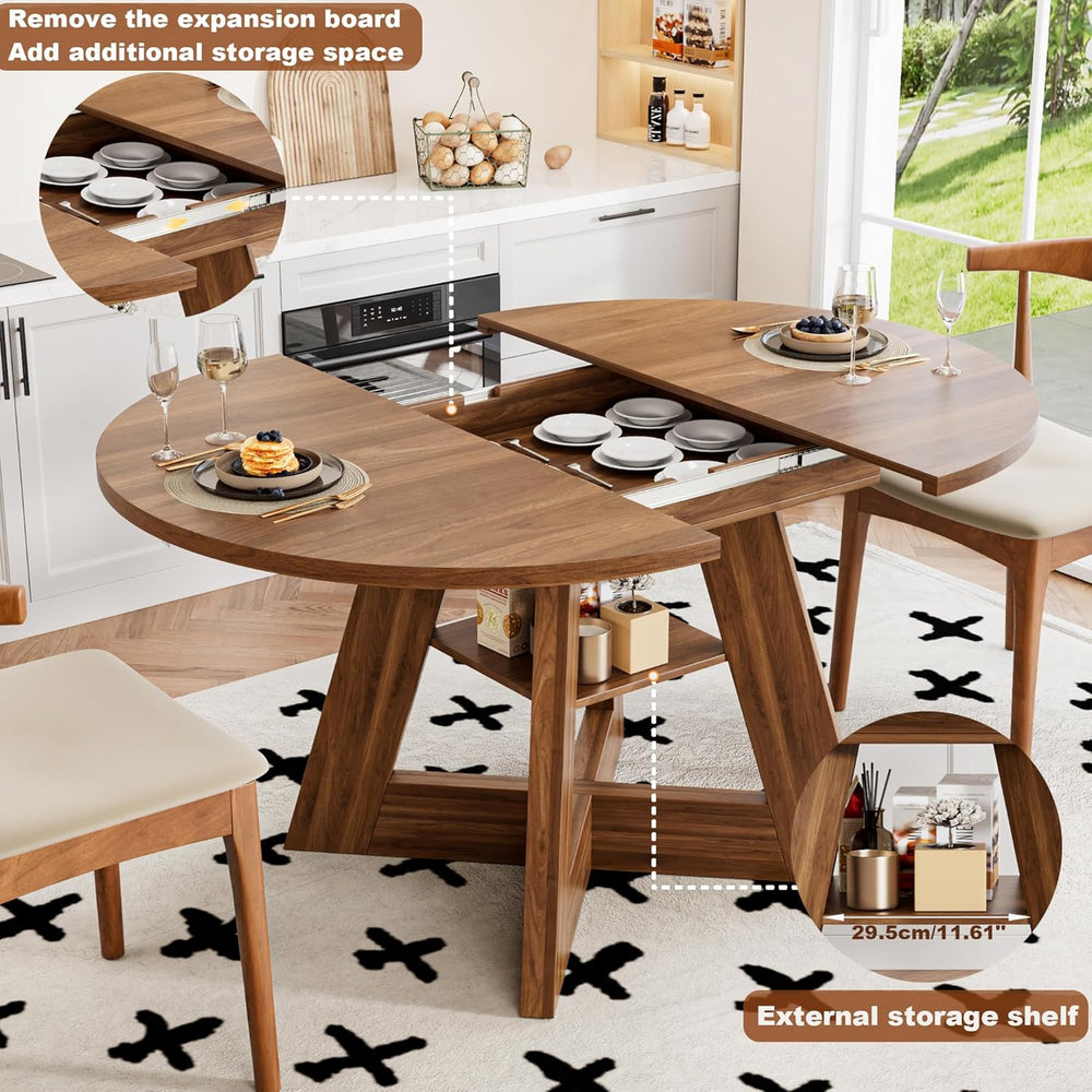 43.3in-59in Extendable Dining Table for 4-6, Round Kitchen Dining Room Table ...