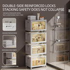 268 QT / 67 Gal White Storage Bins with 1 Lid - Collapsible Stackable Cabinet Organizer w/Wheels & Magnetic Doors, Plastic Storage Box for Office Closet Organization