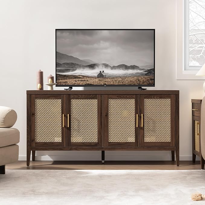 SICOTAS TV Stands for Living Room-Entertainment Center with Storage for Bedroom-Mid Century Modern Television Stands with 4 Doors 59" Media Console TV Cabinet Credenza for 45 50 55 60 65 Inch TVs