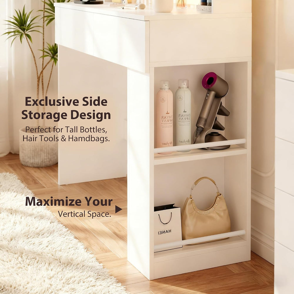 Furmax Vanity Desk with Mirror and LED Lights, White with Bench | Makeup Vani...