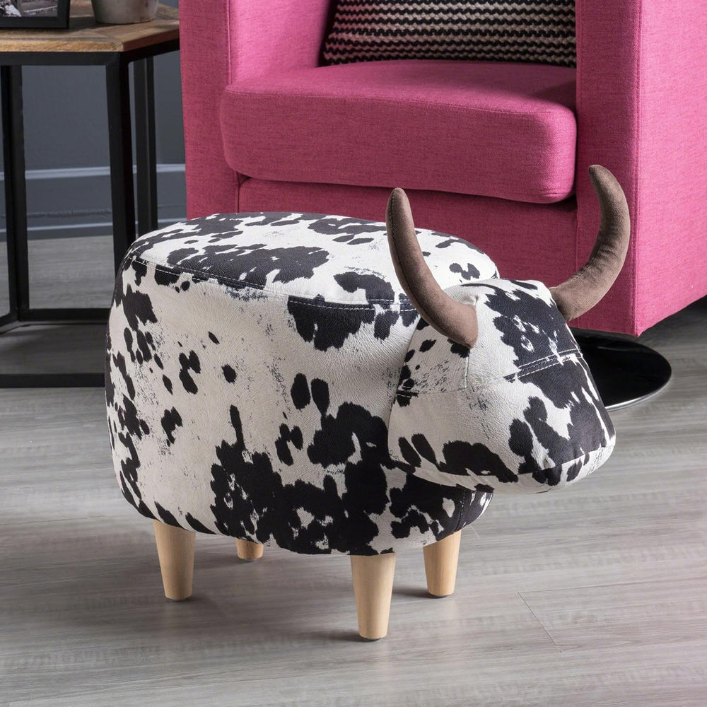 Modern Ottoman, Cow-Shaped Velvet Accent Footstool with Birch Legs for Living...