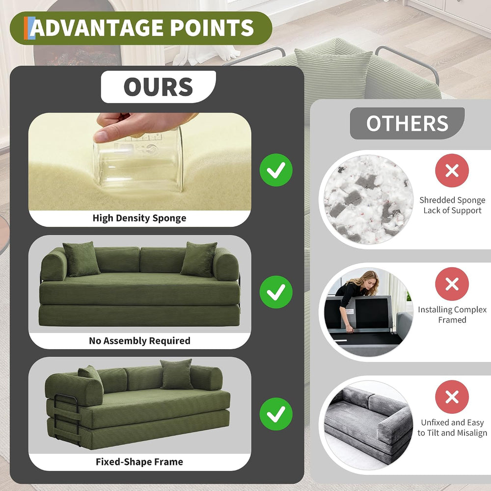 GarveeHome 79" Convertible Sleeper Sofa Bed Couch, 4-in-1 Corduroy Foldi...