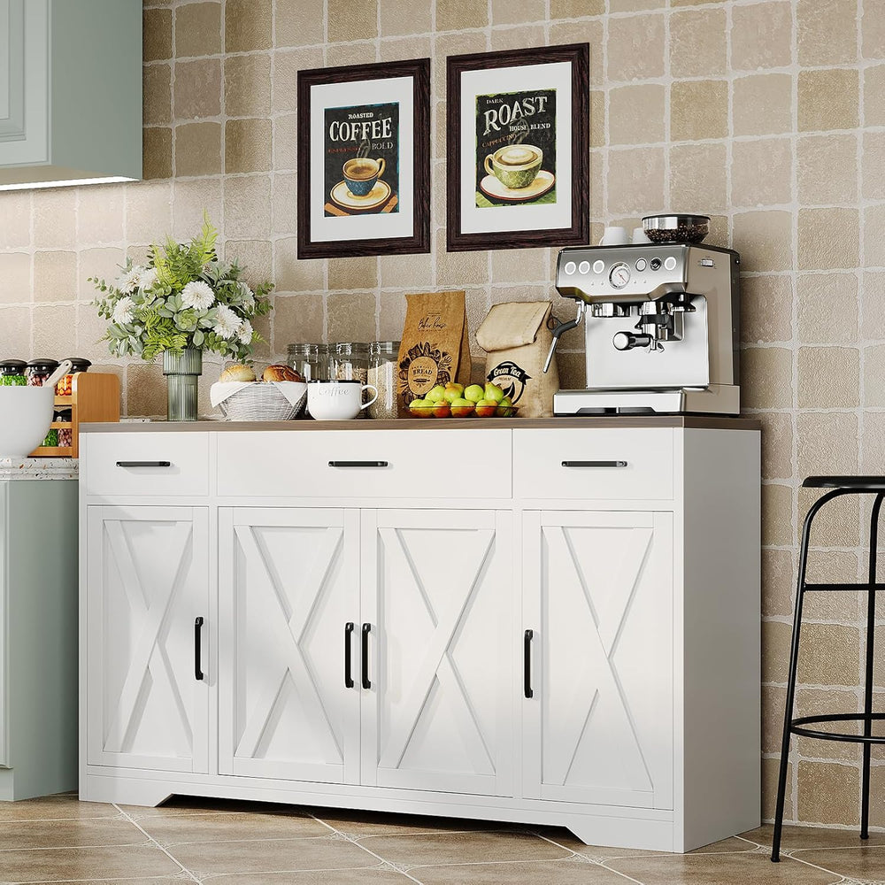 Garvee 55 in Large Buffet Sideboard Cabinet with Storage 4 Doors and 3 Drawer...