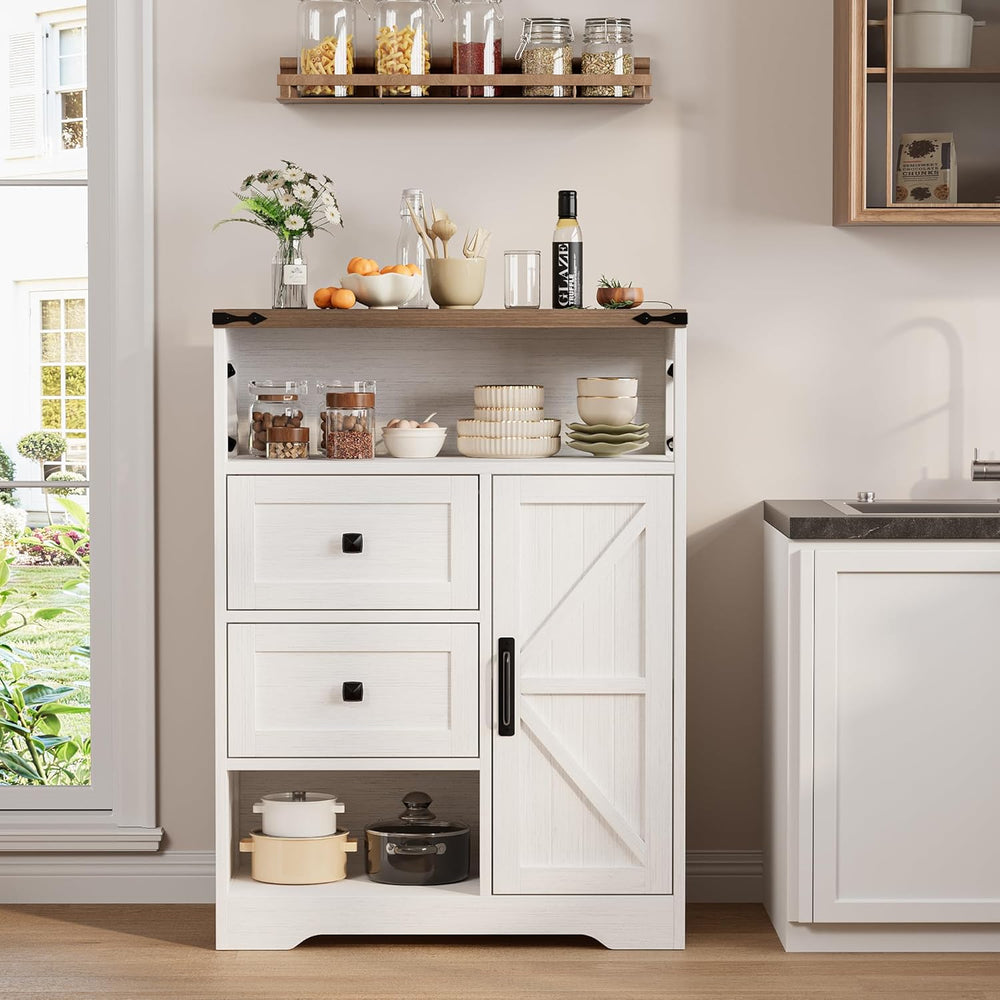 Vabches Farmhouse Buffet Sideboard Cabinet with 2 Drawers and Open Shelf, 27....