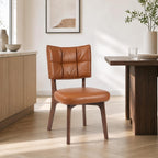 YOUNIKE Modern Dining Chairs, Upholstered Kitchen & Dining Room Chairs with Double-Layer Backrest, Wood Legs, Ergonomic Cushion Seat, (PU Leather Seat, Brown, Set of 4)