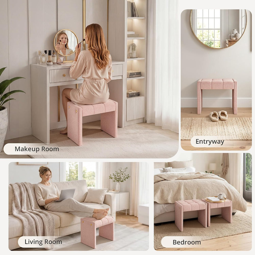 LUE BONA Modern Grid Tufted Vanity Bench Stool, 4.33'' Thick Chenille...
