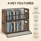 PUTNATRURE CD Storage Box, Hold 38 CD Cases, Stackable Music Tower with Magnetic Opening Door for Easy Access, Desktop Disc Organizer for Home and Office