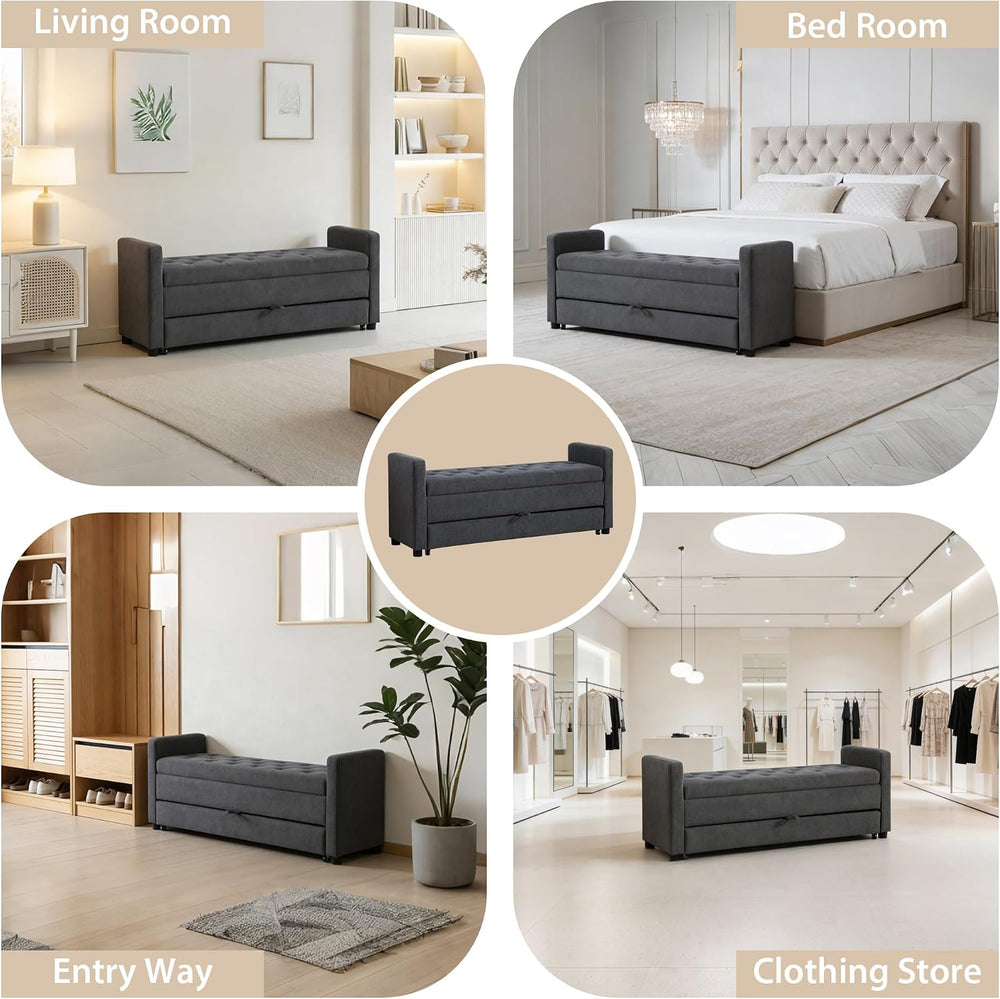 Chifee & Vingol 58.27" W Ottoman Bench with Double Storage Space, Up...