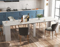 KEIKI 20”-118.5”L Extendable Foldable Dining Room Table for 1-10 People, Wood Modern Rustic Rectangle Expandable Kitchen Living Meeting Room Furniture, 6 Tabletop Length Options, Marble White