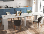 KEIKI 20”-118.5”L Extendable Foldable Dining Room Table for 1-10 People, Wood Modern Rustic Rectangle Expandable Kitchen Living Meeting Room Furniture, 6 Tabletop Length Options, Marble White