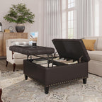 FiveWillowise 31.5 Inch Large Square Ottoman with Storage,Faux Leather | Coffee Table Storage Ottoman Bench with Lift Top Upholstered Footrest Stool Toy Box for Bedroom Living Room,Chocolate