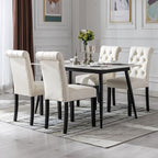 Faux Leather Dining Chairs Set of 6 Upholstered Dining Room Chairs Modern Tufted Accent Chairs Wooden Parsons Side Chairs for Home Kitchen Resturant, Cream
