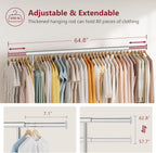 Tajsoon Clothing Rack Heavy Duty Clothes Rack Load 350 LBS, Rolling Clothes Racks for Hanging Clothes with Wheels & Extendable Rod, Collapsible Garment Rack with Bottom Shelf, Commercial, Chrome