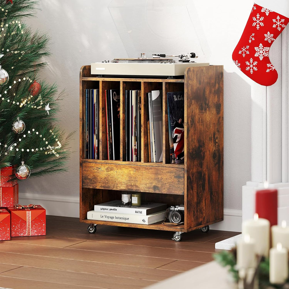 Giantex Record Player Stand, Rolling Turntable Stand with Drawer & Lockab...