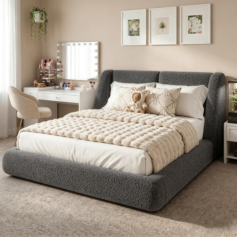 Homkdom Cloud Bed Frame Queen Size with 5" Headboard Protection