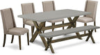 East West Furniture X797FL716-6 6 Piece Dining Table Set Contains a Rectangle Kitchen Table with X-Legs and 4 Dark Khaki Linen Fabric Parson Chairs with a Bench, 40x72 Inch, Multi-Color