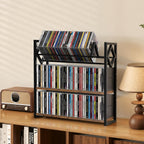 3-Tier CD Holder for 120 CDs, Wooden and Metal CD Storage Rack For DVDs | Top Shelf Shows Favorite Album Art, Open Tiers Keep CDs and DVDs Sorted For Retro Music Corners