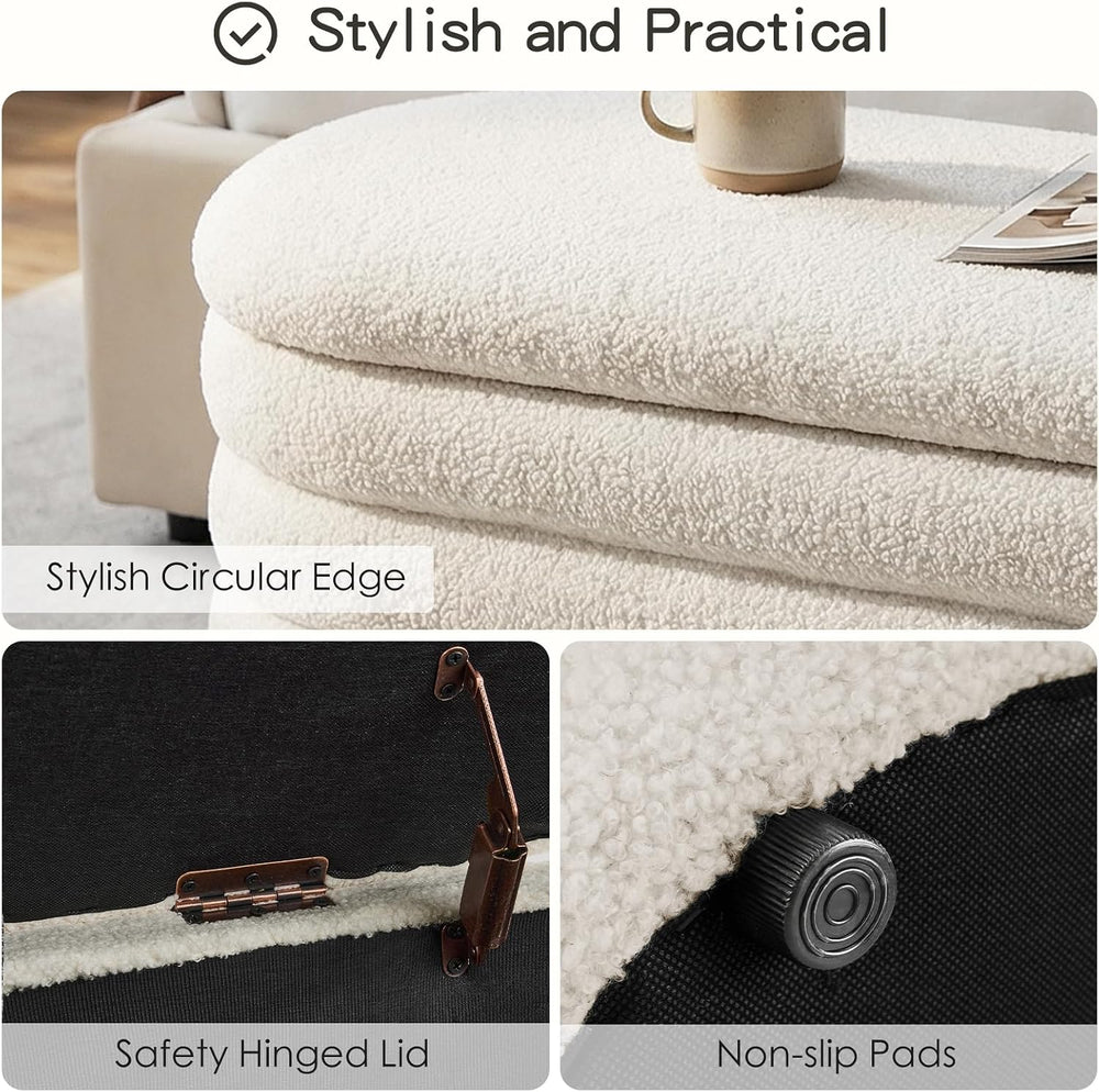 Furniliving Storage Ottoman Bench, 45'' Upholstered Boucle Ottoman wi...