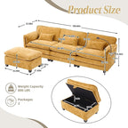 Ball & Cast Modular L Shaped Sectional Sofa,Comfy Cloud Couch W/Movable Storage Ottoman,4 Seater Sectional Sofa W/USB Charging Port,Phone Holder&Side Pocke,Chenille Fabric,for Living Room,Yellow,109"