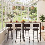 Giantex 3-Piece Bar Table and Chairs Set, Counter Height Pub Table and 2 Upholstered Stools with Backrest & Footrest, Space-Saving High Top Bistro Table Set for Breakfast Nook, Small Space