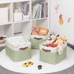 HNZIGE Storage Basket for Organizing Clothes(3 Pack) Decorative Storage Bins for Shelves Toys, Fabric Canvas Bins Storage Organizer with Handles(Gray&Green,15" X 11" X 9.5")