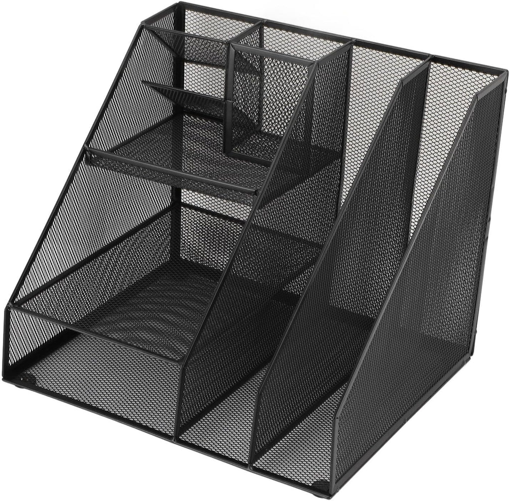 Metal Mesh Desk Organizer, Multifunctional Pen Holder & Office Supplies Organizer with Durable Lightweight Black Iron Design