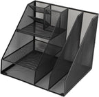 Metal Mesh Desk Organizer, Multifunctional Pen Holder & Office Supplies Organizer with Durable Lightweight Black Iron Design