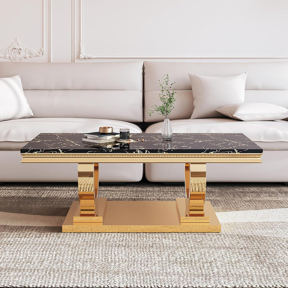 Marble Coffee Table Set of 3, Includes 1 Coffee Table with 2 Square End Side ...