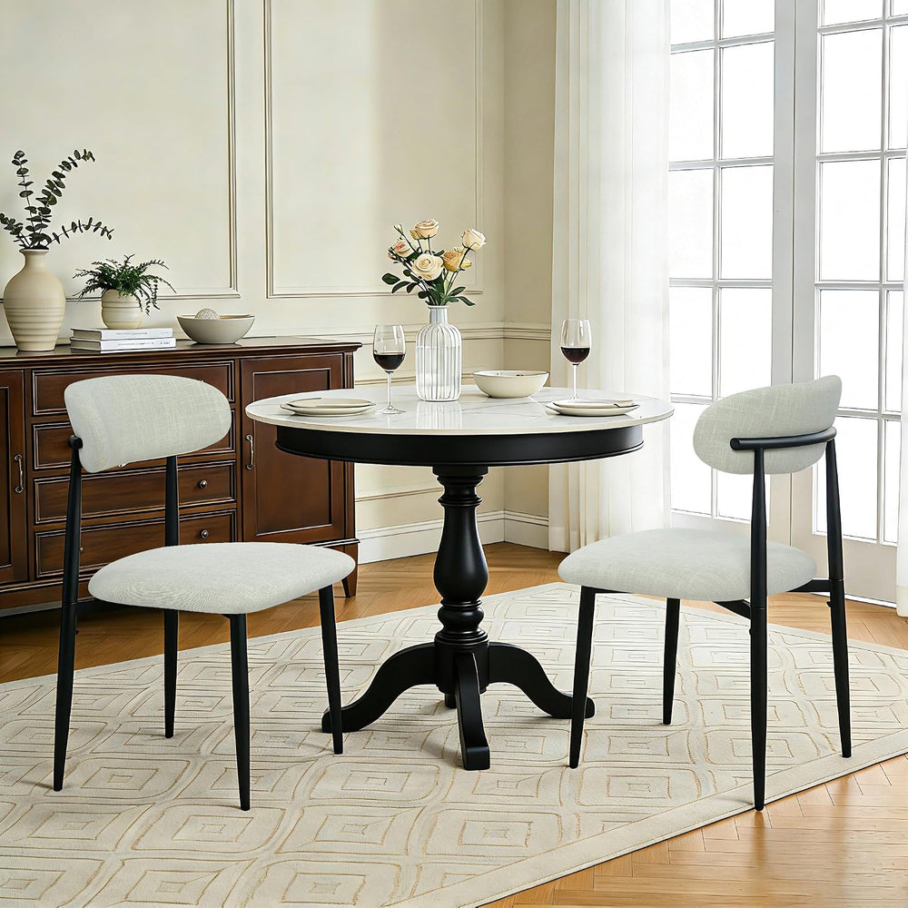FREKEN Modern Upholstered Dining Chairs Set of 2, Mid-Century Metal Frame Lin...