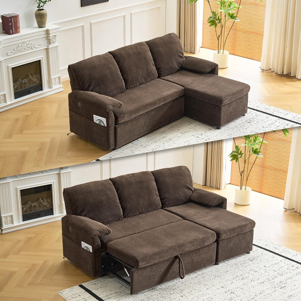VINGLI Sectional Sleeper Sofa with Pull Out Couch Bed, 85 Inch L-Shaped Conve...