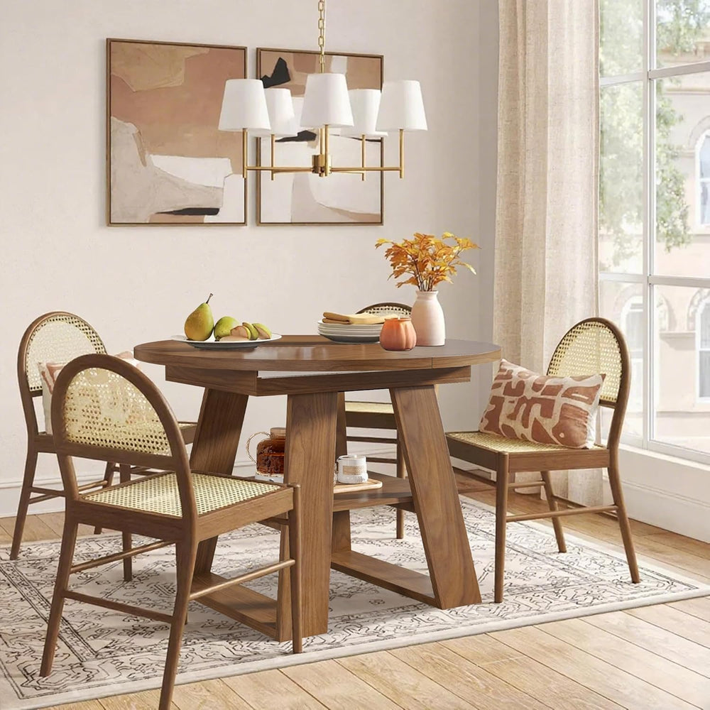 43.3in-59in Extendable Round Dining Table for 4-8, Modern Kitchen Oval Dining...