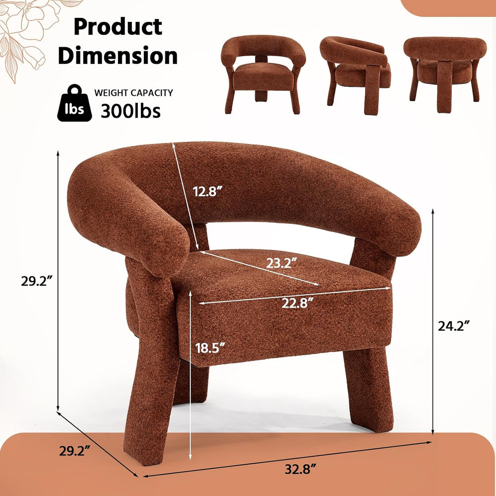 ANJ Modern Chenille Accent Chair, Barrel Armchair with Solid Wood Legs & ...