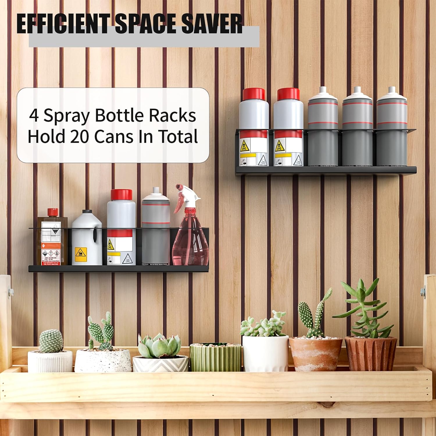 4 Pack Wall-Mounted Spray Bottle Holder, Aerosol Spray Can Holder Storage Rack, Heavy-Duty Paint Bottle Organizer With 20 Holes, Steel Black Spray Rack for Garage, Shop, Home or Tool Trailer