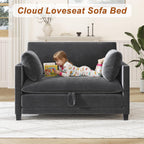 XVD 51 Inch Convertible Sofa Bed Sleeper with Storage Pockets & 2 Pillows - 2-in-1 Folding Loveseat for Small Spaces, Modern Corduroy Loveseat for Apartment, Living Room, Guest Room, Grey