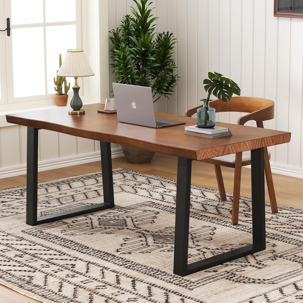 47" Solid Wood Live Edge Computer Desk - Rustic Vintage Industrial Brown...