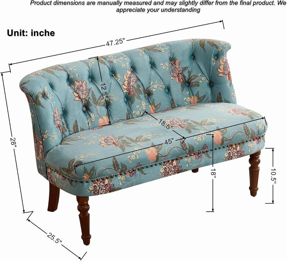 47.25" Victorian Vintage Settee Armless Loveseat with Wing Back(Blue A) ...